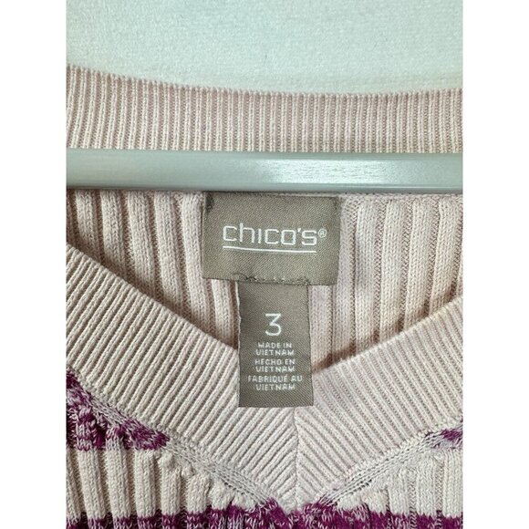 Chicos Ribbed Knit V-Neck Sweater Womens 3/XL Multicolor Stripe Pullover Classic - Picture 4 of 10